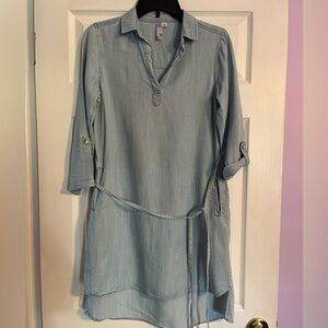 Light Blue Alya Women's Shirt Dress with Tie Waist